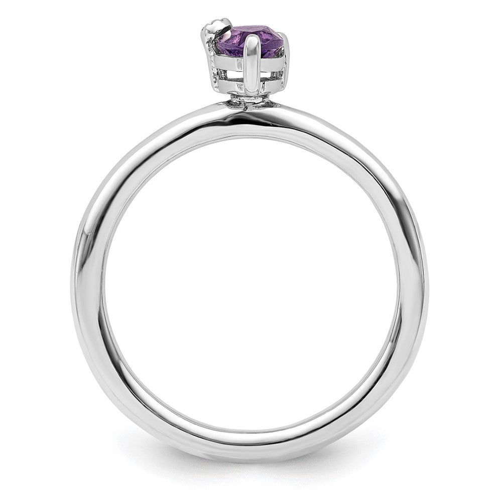 Sterling Silver Rhodium Plated Polished Pear Amethyst & White Topaz Ring
