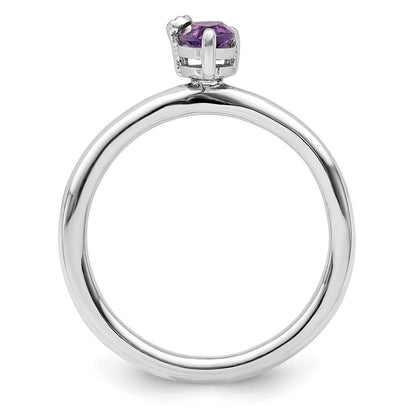 Sterling Silver Rhodium Plated Polished Pear Amethyst & White Topaz Ring