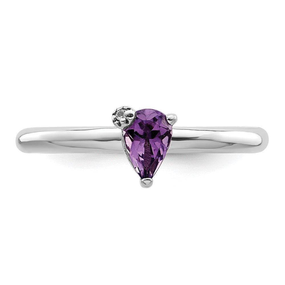 Sterling Silver Rhodium Plated Polished Pear Amethyst & White Topaz Ring