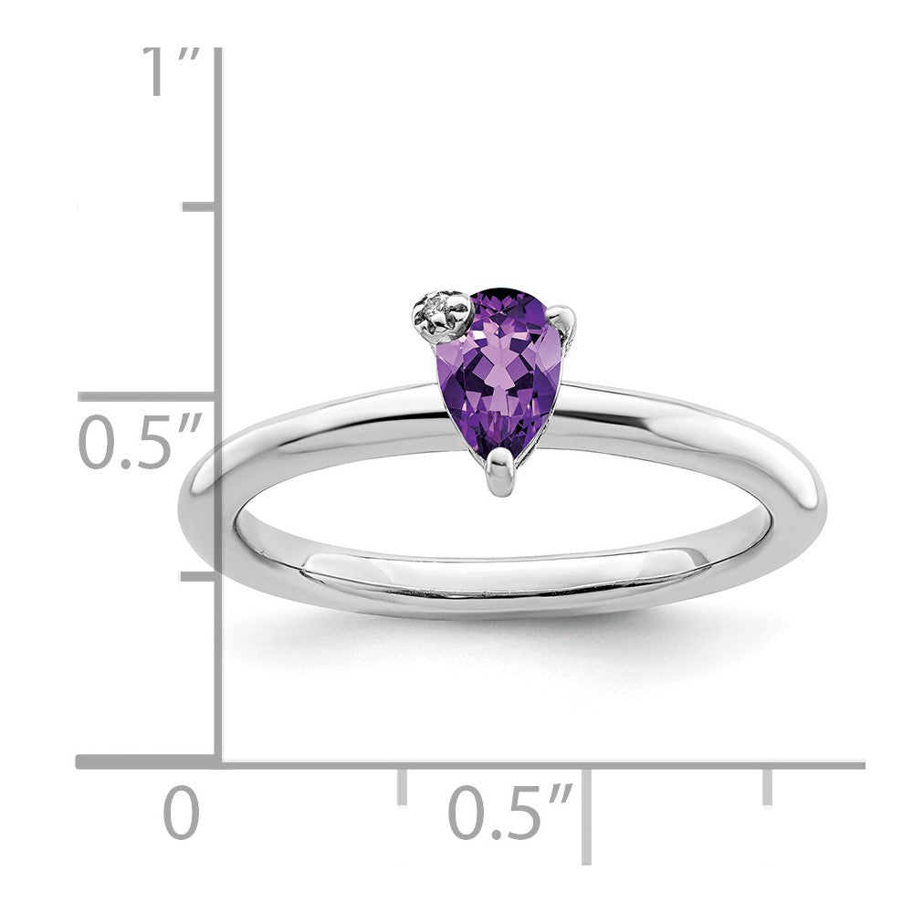 Sterling Silver Rhodium Plated Polished Pear Amethyst & White Topaz Ring