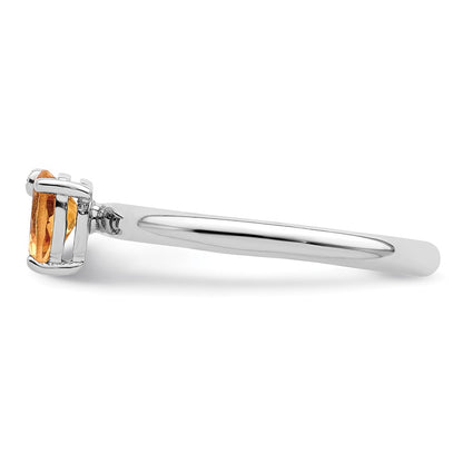 Sterling Silver Rhodium Plated Polished Pear Citrine & White Topaz Ring
