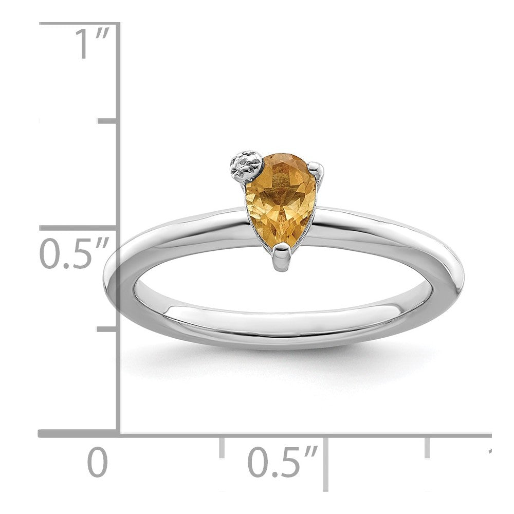 Sterling Silver Rhodium Plated Polished Pear Citrine & White Topaz Ring
