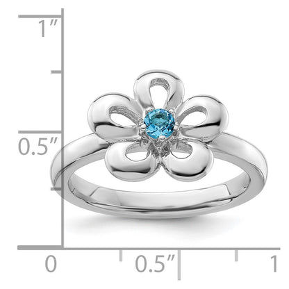 Sterling Silver Stackable Expressions Polished Blue Topaz Flower Ring