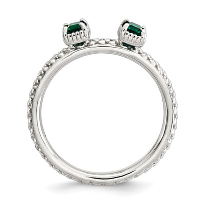 Sterling Silver Stackable Expressions Created Emerald Two Stone Ring
