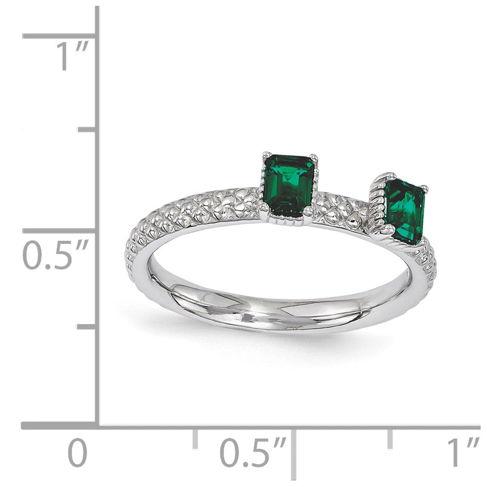 Sterling Silver Stackable Expressions Created Emerald Two Stone Ring