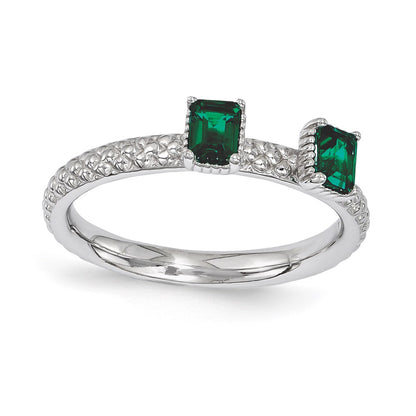 Sterling Silver Stackable Expressions Created Emerald Two Stone Ring