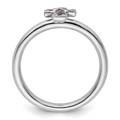 Sterling Silver Stackable Expressions Rhodium Amethyst Cross Ring