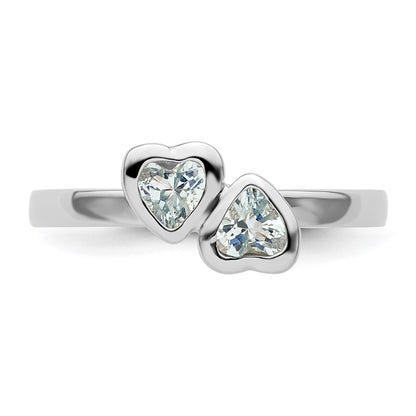 Sterling Silver Stackable Expressions Aquamarine Double Heart Ring