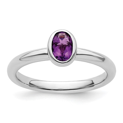 Sterling Silver Stackable Expressions Oval Amethyst Ring