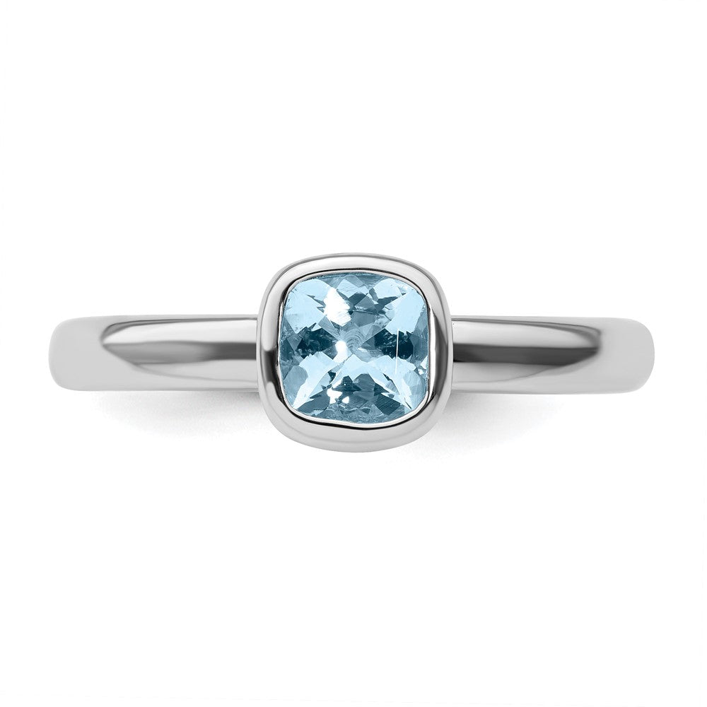 Sterling Silver Stackable Expressions Cushion Cut Aquamarine Ring