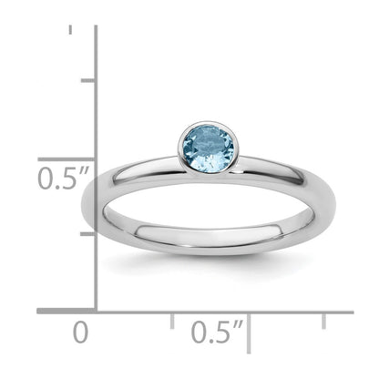 Sterling Silver Stackable Expressions High 4mm Round Aquamarine Ring