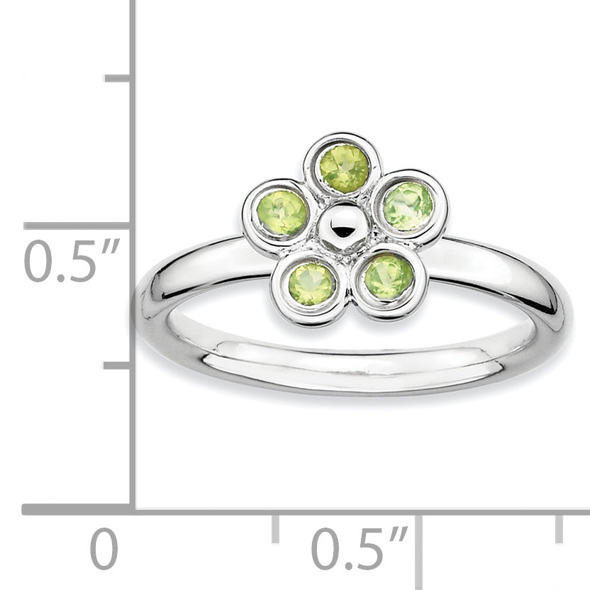 Sterling Silver Stackable Expressions Peridot Flower Ring (Size 6 Only)
