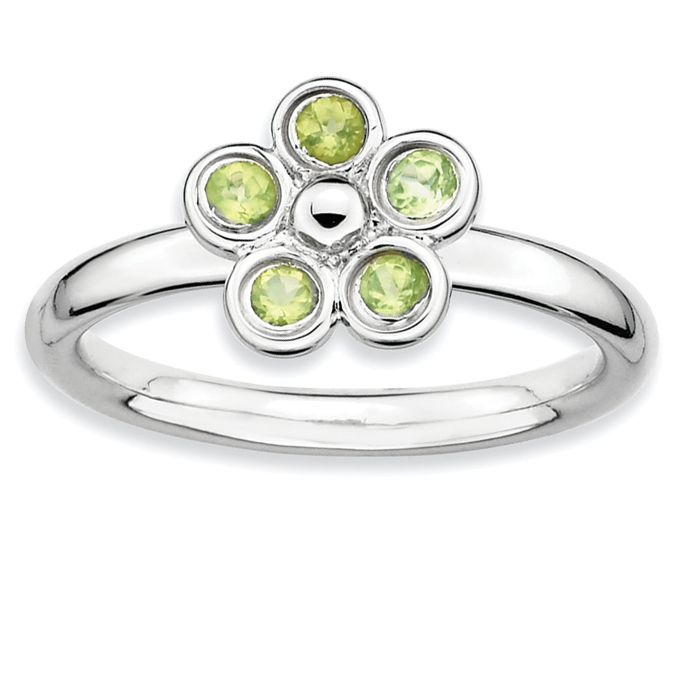 Sterling Silver Stackable Expressions Peridot Flower Ring (Size 6 Only)
