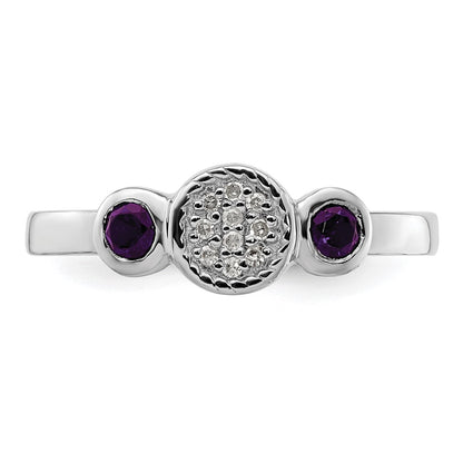 Sterling Silver Stackable Expressions Dbl Round Amethyst & Dia. Ring