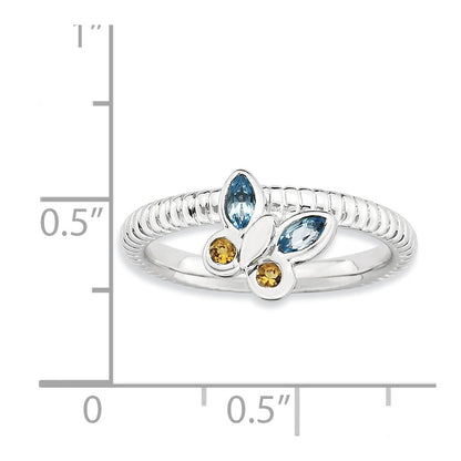 Sterling Silver Stackable Expressions Blue Topaz & Citrine Butterfly Ring