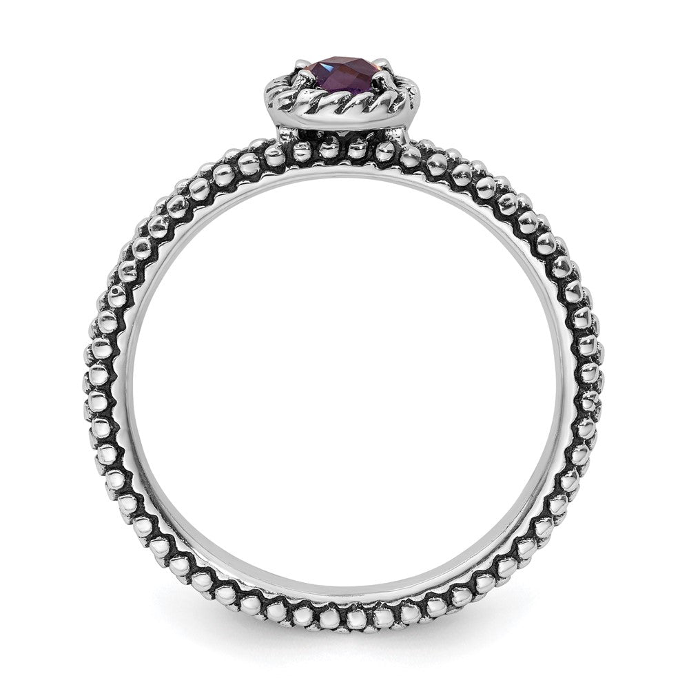 Sterling Silver Stackable Expressions Checker Cut Amethyst Antiqued Ring