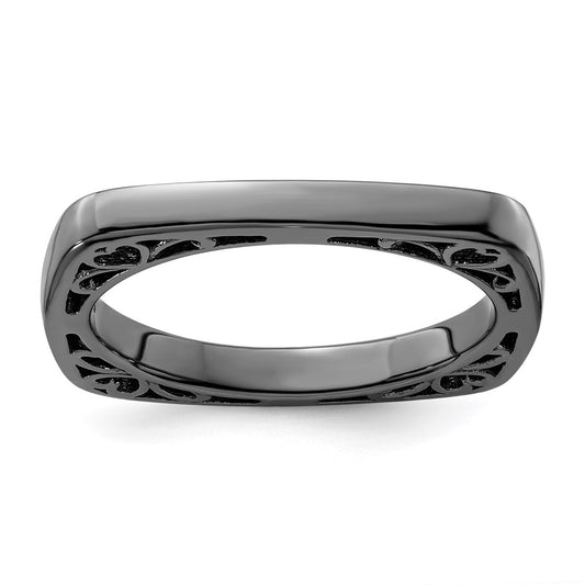 Sterling Silver Stackable Expressions Polished Black Plated Square Ring