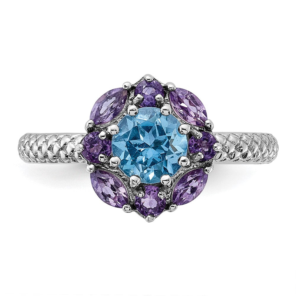 Sterling Silver Stackable Expressions Amethyst And Blue Topaz Ring
