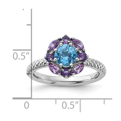 Sterling Silver Stackable Expressions Amethyst And Blue Topaz Ring