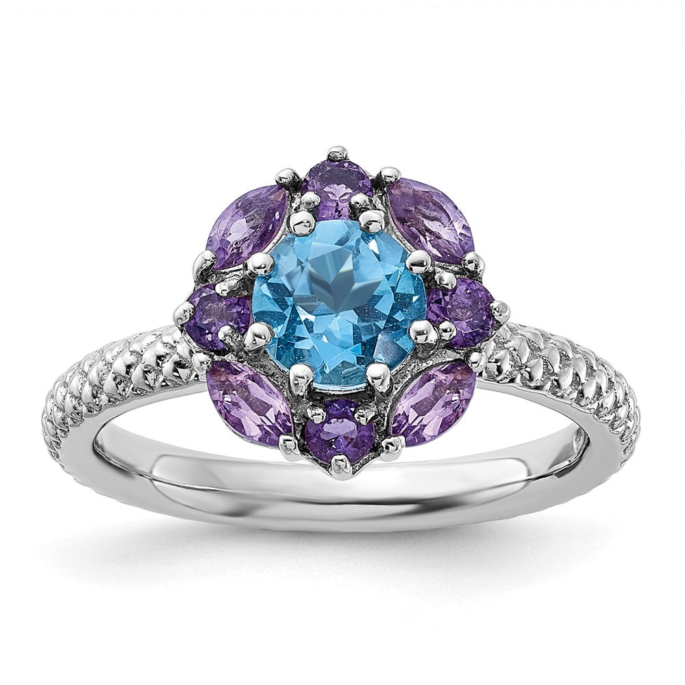 Sterling Silver Stackable Expressions Amethyst And Blue Topaz Ring