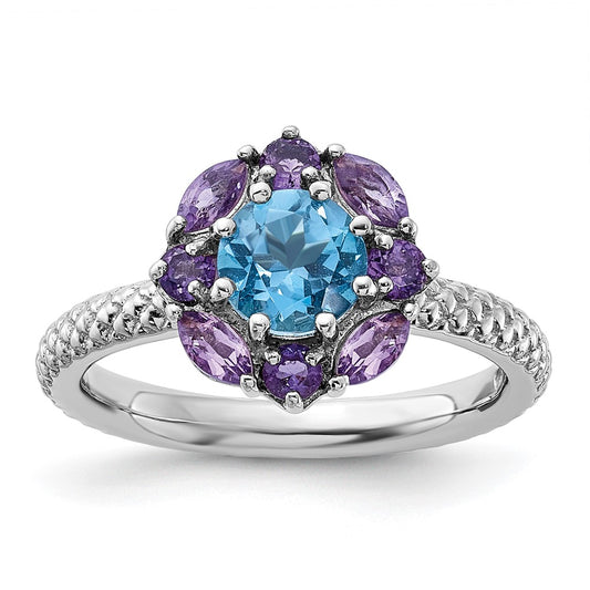 Sterling Silver Stackable Expressions Amethyst And Blue Topaz Ring