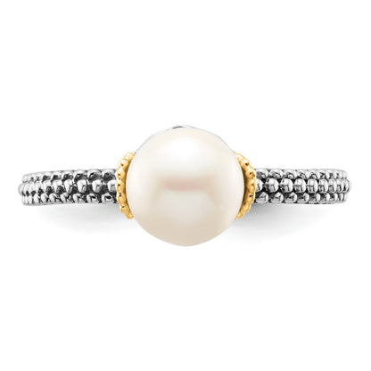 14K/Silver Two Tone Sterling Silver & 14K Stack Exp. 7.0 7.5mm White Fw Cultured Pearl Ring