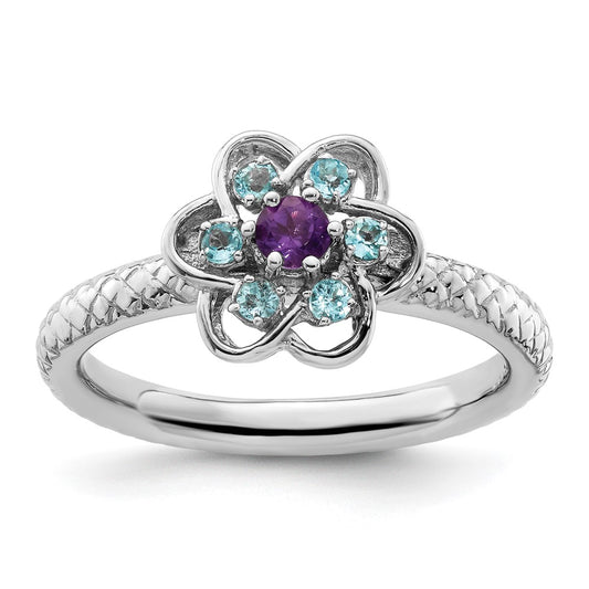 Sterling Silver Stackable Expressions Amethyst & Blue Topaz Ring