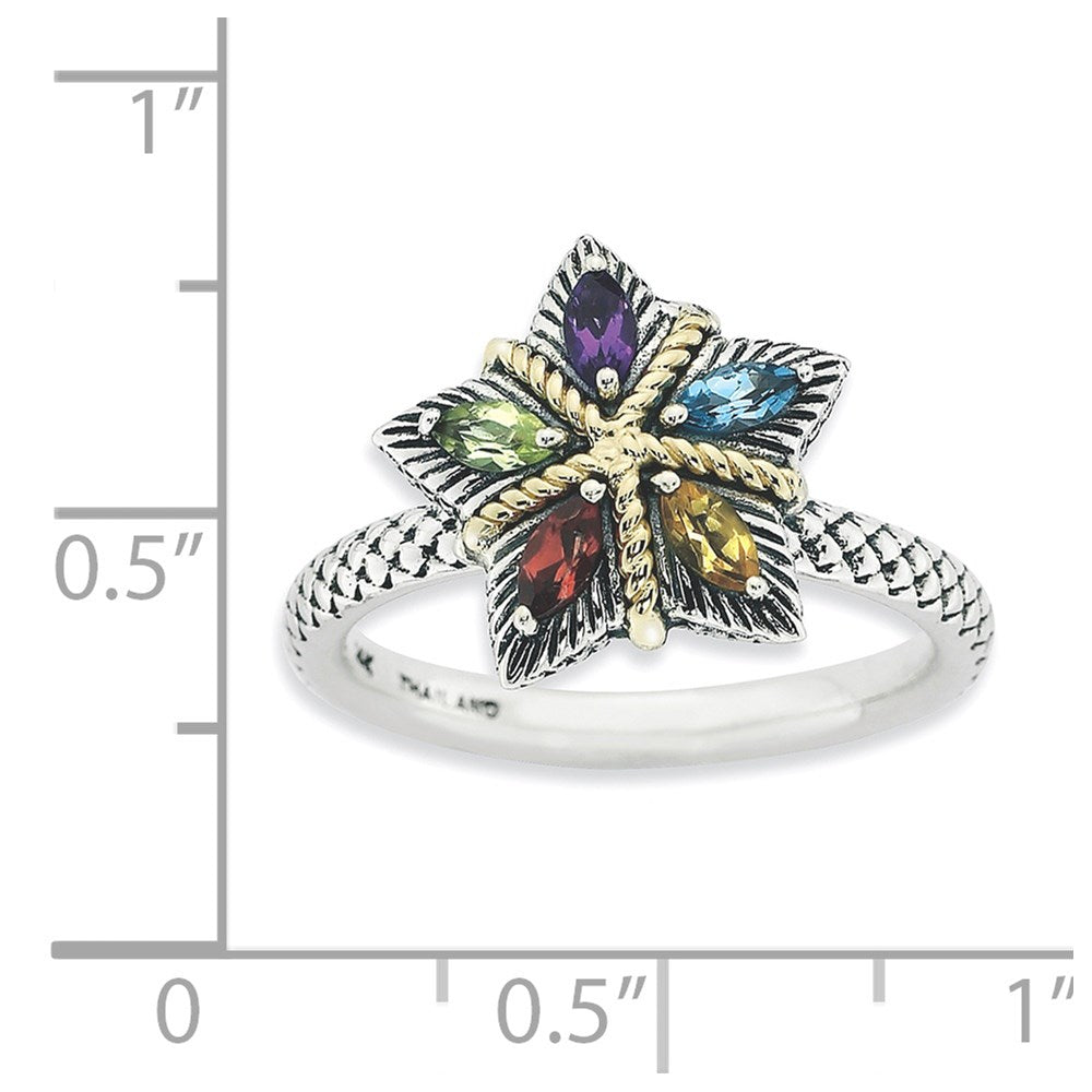 14K/Silver Two Tone Sterling Silver & 14K Stackable Expressions Gemstone Antiqued Ring
