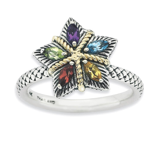 14K/Silver Two Tone Sterling Silver & 14K Stackable Expressions Gemstone Antiqued Ring