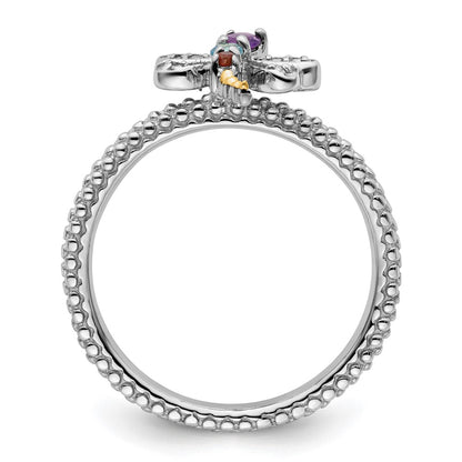 14K/Silver Two Tone Sterling Silver&14K Stackable Expressions Gemstone & Diamond Dragonfly Ring