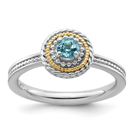 14K/Silver Two Tone Sterling Silver & 14K Stackable Expressions Blue Topaz Ring