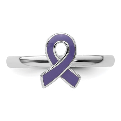 Sterling Silver Stackable Expressions Purple Enameled Awareness Ribbon Ring