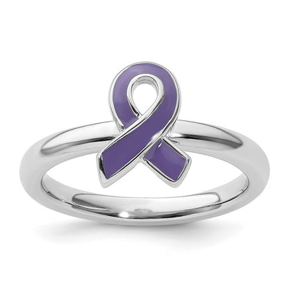 Sterling Silver Stackable Expressions Purple Enameled Awareness Ribbon Ring