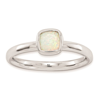 Sterling Silver Stackable Expressions Cushion Cut Created Opal Ring