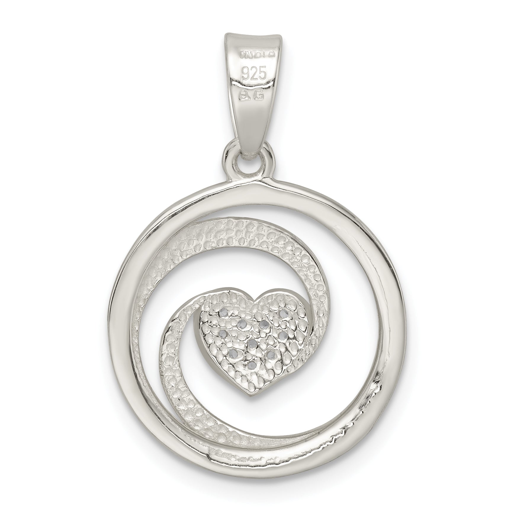 Sterling Silver Cz Heart In Circle Pendant And Earrings Set