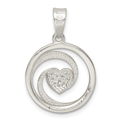 Sterling Silver Cz Heart In Circle Pendant And Earrings Set