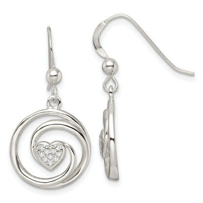 Sterling Silver Cz Heart In Circle Pendant And Earrings Set