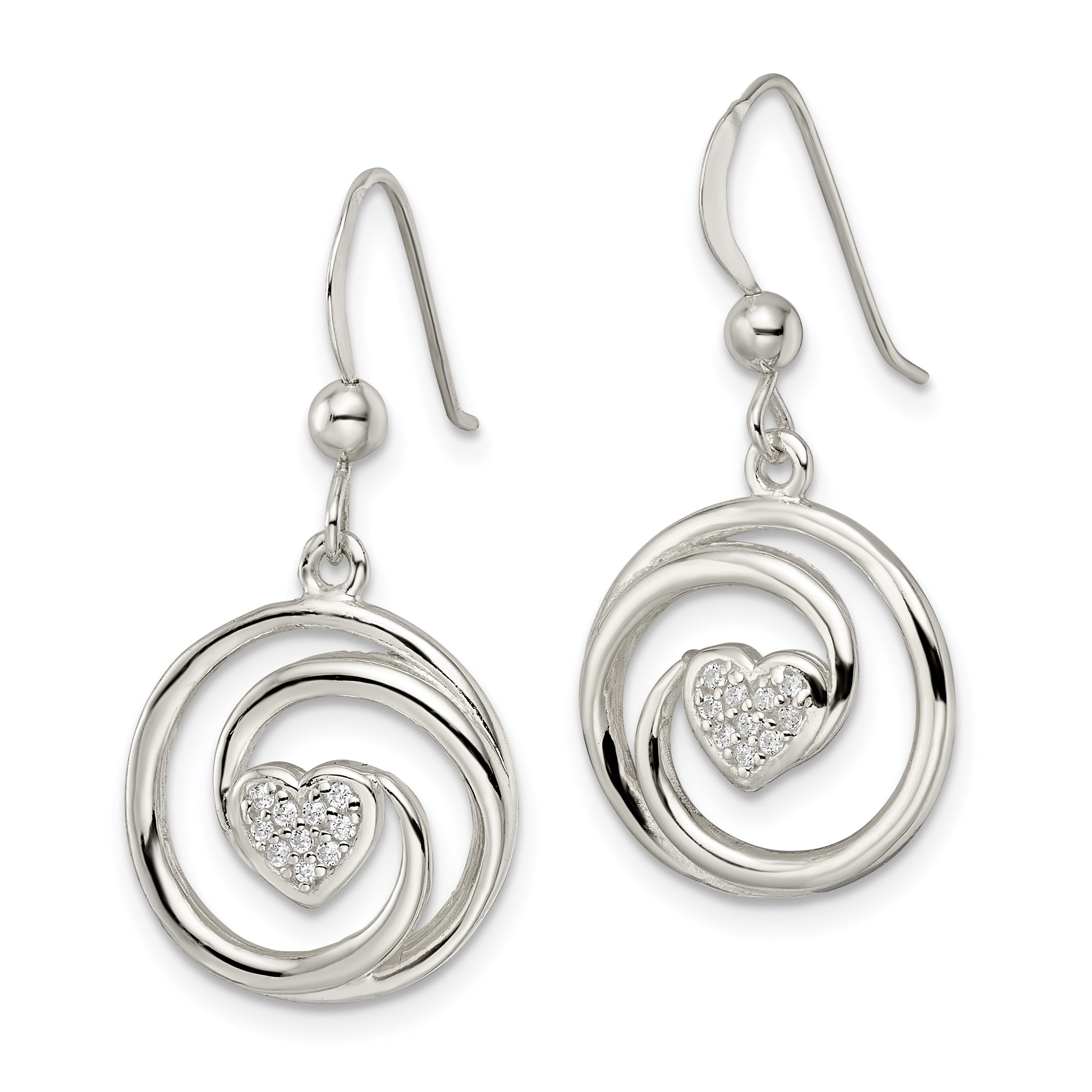 Sterling Silver Cz Heart In Circle Pendant And Earrings Set