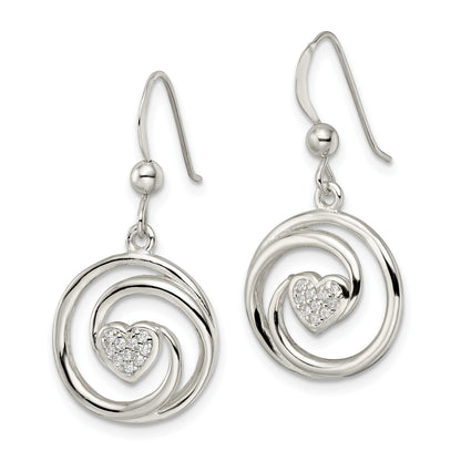 Sterling Silver Cz Heart In Circle Pendant And Earrings Set