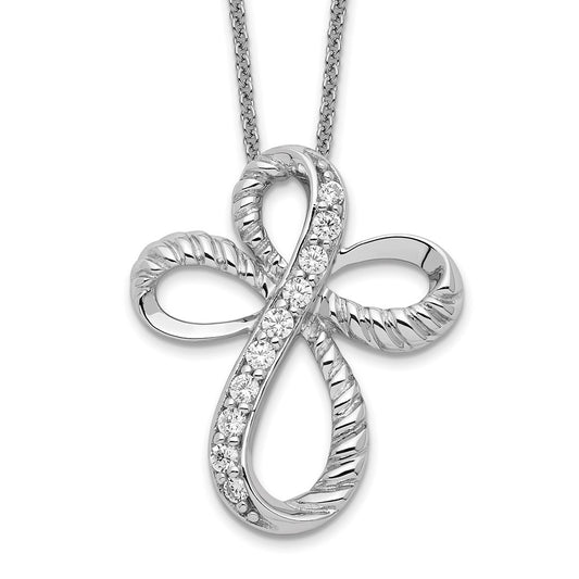 Sterling Silver Sentimental Expressions Rhodium-Plated Cz Endless Hope 18In Cross Necklace