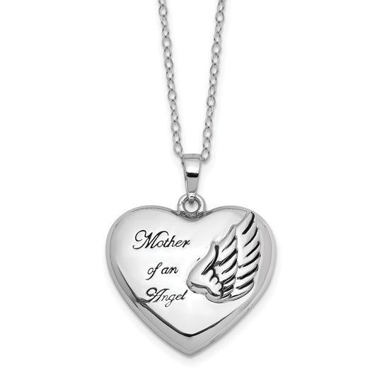 Sterling Silver Sentimental Expressions Rhodium-Plated And Antiqued Mother Of An Angel Heart Ash Holder 18 Inch Necklace