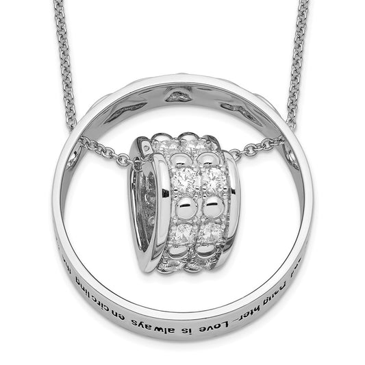 Sterling Silver Sentimental Expressions Rhodium-Plated Cz Antiqued Mother And Daughter 18 Inch Necklace