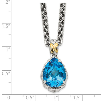 14K/Silver Two-Tone Shey Couture Sterling Silver Rhodium-Plated With 14K Accent 18 Inch Antiqued Pear Shaped Blue Topaz Necklace