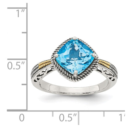 14K/Silver Two Tone Shey Couture Sterling Silver With 14K Accent Antiqued Cushion Blue Topaz Ring