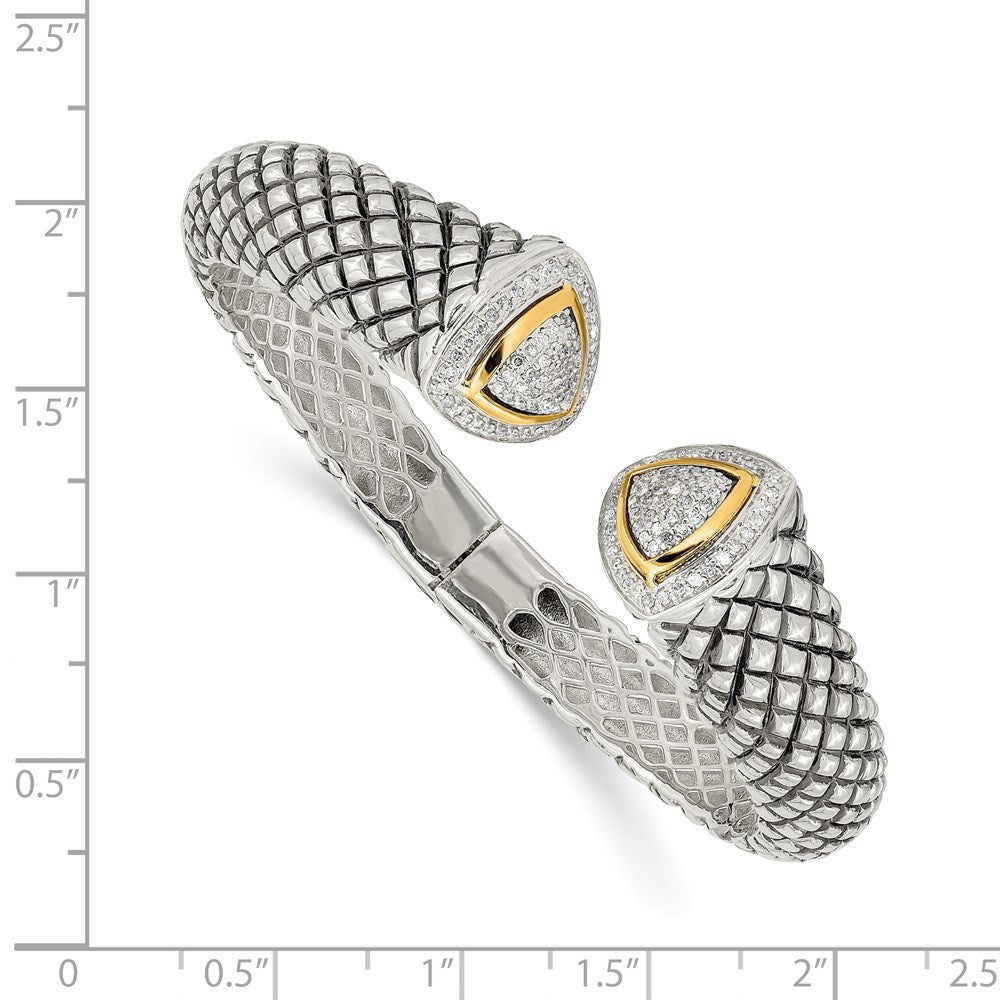 14K/Silver Two Tone Shey Couture Sterling Silver With 14K Accent Antiqued 1/2 Carat Diamond Hinged Cuff Bracelet