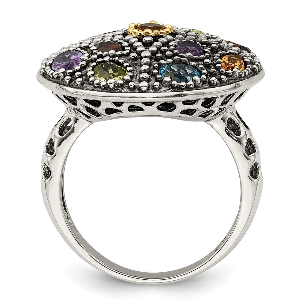 14K/Silver Two Tone Shey Couture Sterling Silver With 14K Accent Antiqued .43Amethyst/.19Citrine/.32Blue Topaz/.32Peridot/.35Garnet Ring