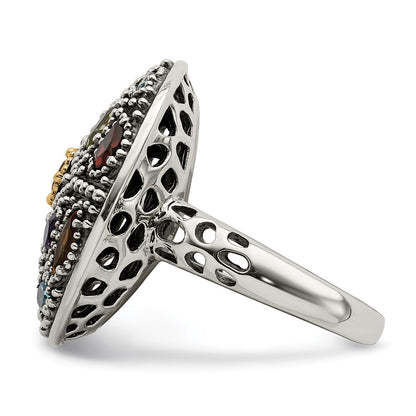14K/Silver Two Tone Shey Couture Sterling Silver With 14K Accent Antiqued .43Amethyst/.19Citrine/.32Blue Topaz/.32Peridot/.35Garnet Ring