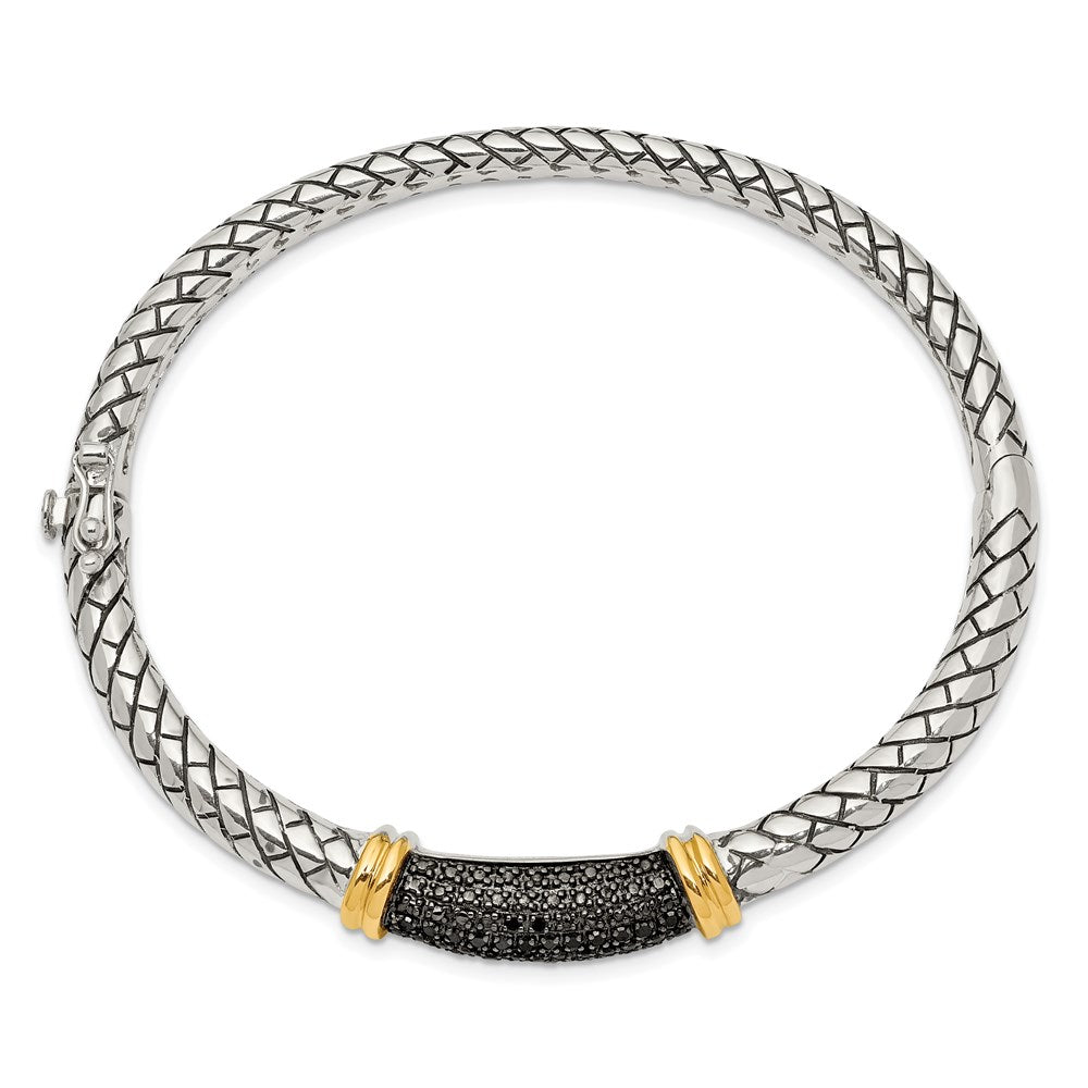 14K/Silver Two Tone Shey Couture Sterling Silver With 14K Accent Antiqued Black Diamond Hinged Bangle Bracelet