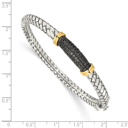 14K/Silver Two Tone Shey Couture Sterling Silver With 14K Accent Antiqued Black Diamond Hinged Bangle Bracelet
