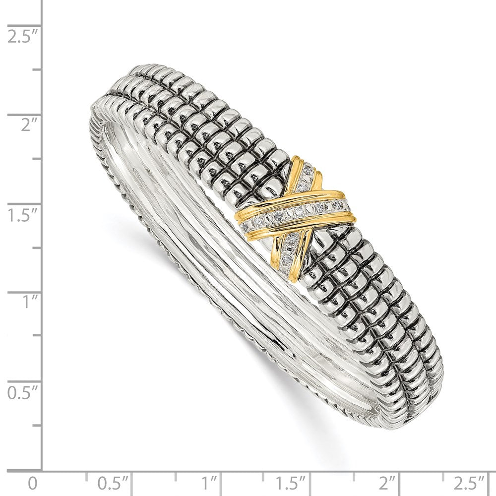 Silver/14K Two Tone Shey Couture Sterling Silver With 14K Accent Antiqued Diamond Hinged Bangle Bracelet